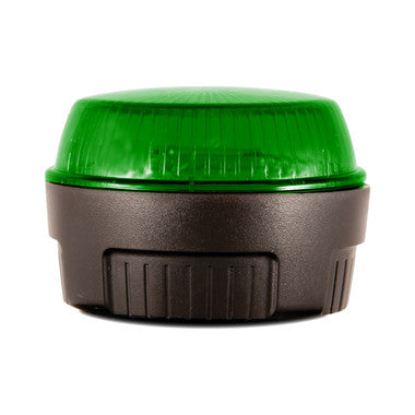 Green warning light on a white background.