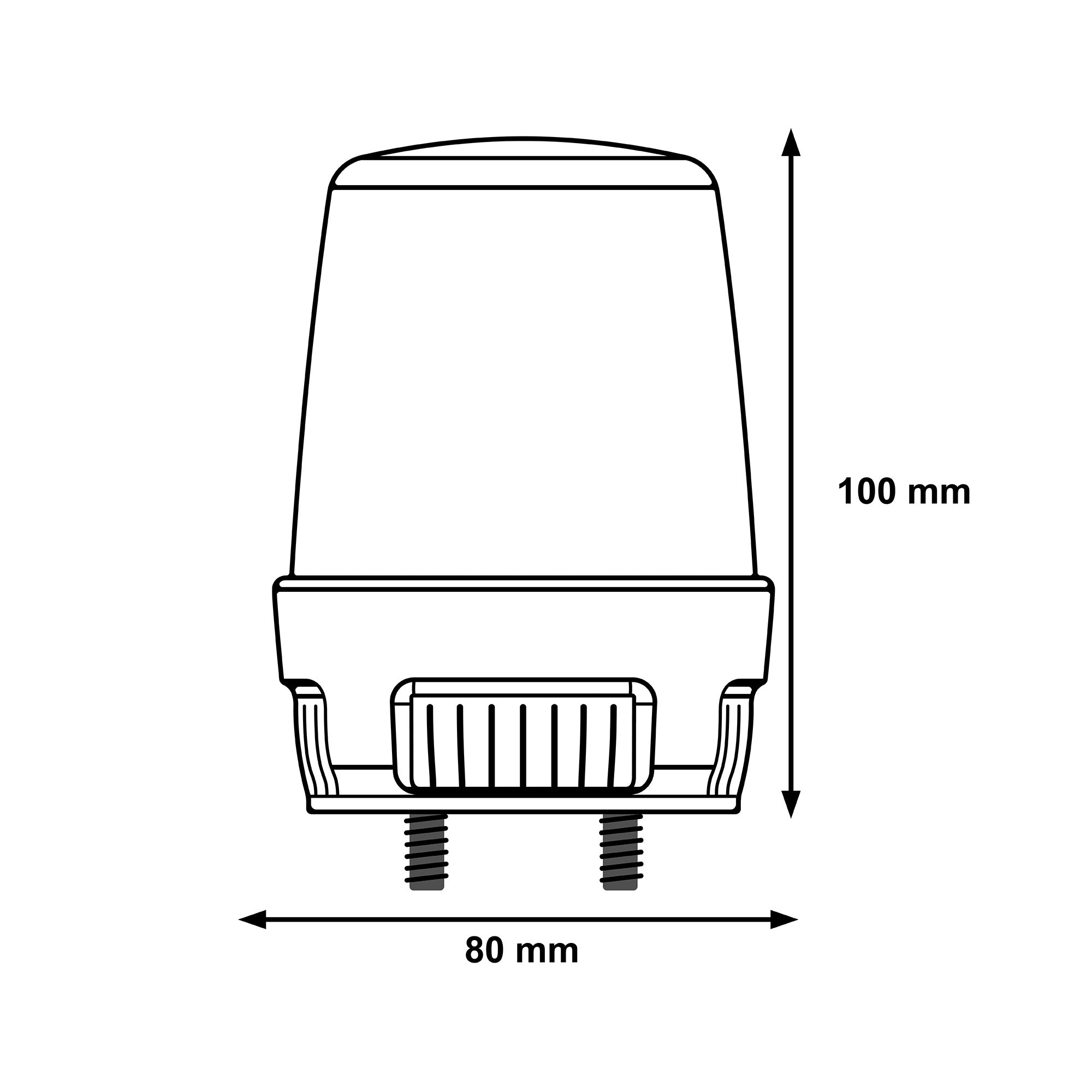 A black on white diagram depicting the dimensions of a LED strobe light.