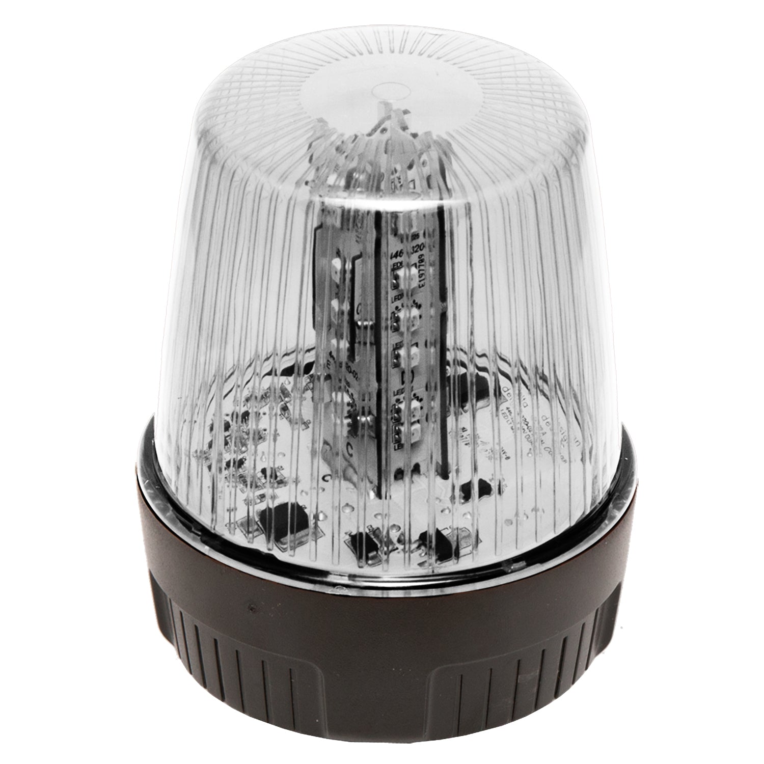 White LED warning light with black base on a white background.