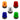 A collection of compact LED strobe lights in various colors including yellow, red, white, blue, and green.