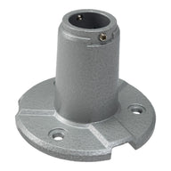 Top quarter profile of a silver mental pole mount on a white background.
