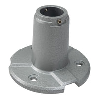 Top quarter profile of a silver mental pole mount on a white background.