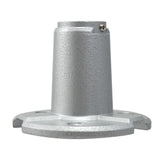 Side profile of a silver mental pole mount on a white background.