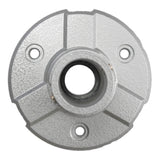 Top profile of a silver mental pole mount on a white background.