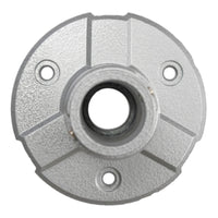 Top profile of a silver mental pole mount on a white background.