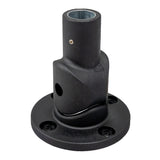 Top quarter profile of a black articulating pole mount on a white background.