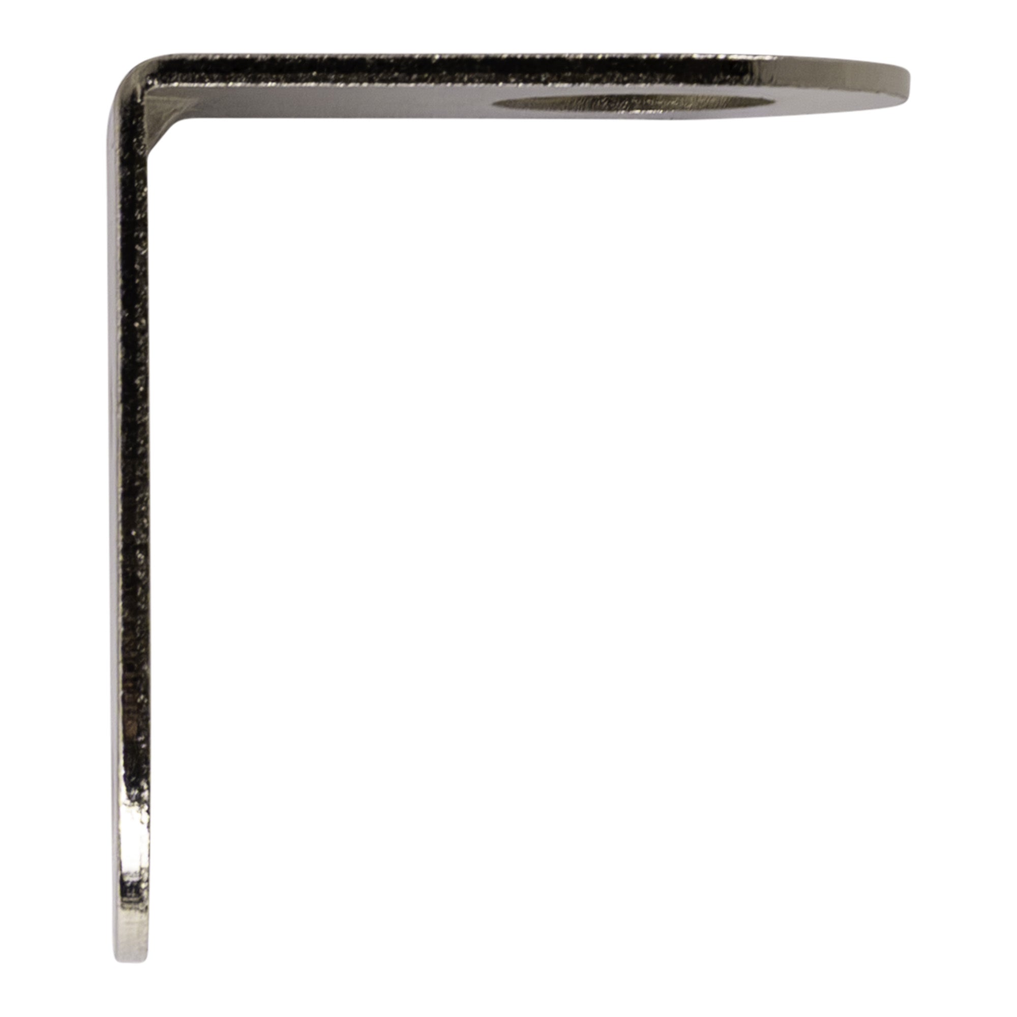 Side profile of a steel right angle bracket on a white background.