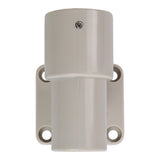 Front profile of a tan plastic wall pole mount on a white background.
