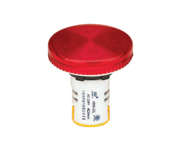 A red 45mm LED pilot light with a white base designed for panel mounting.
