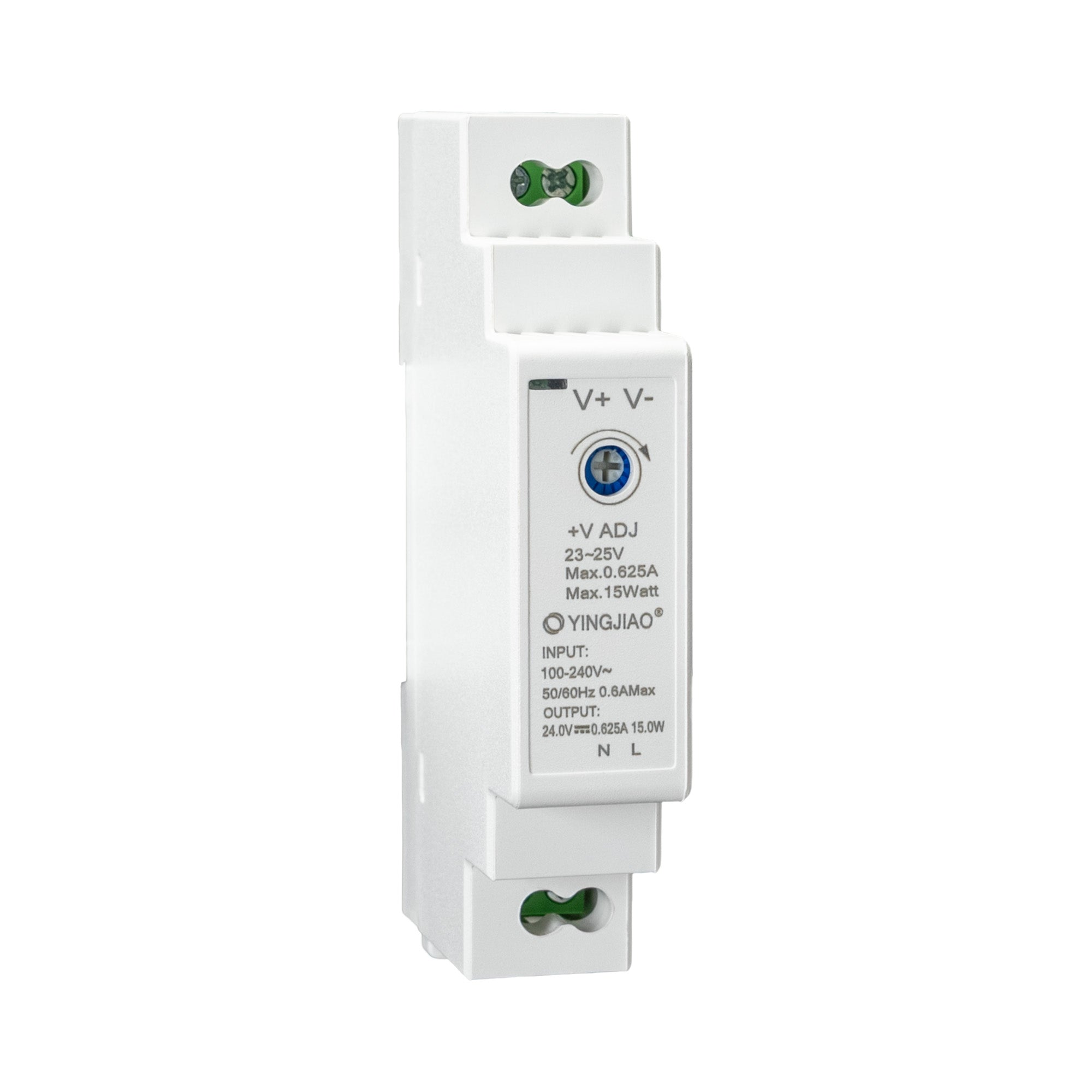 White electronic module with labeled terminals on a white background