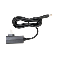 Black power adapter with cable on a white background