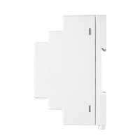 White rectangular object with a small metallic component on a white background