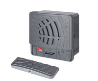 Black electronic device with vented pattern and memory card slot on a white background.