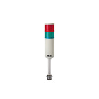 Two-color pole-mounted industrial signal light; Red-Green on a white background.