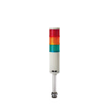 Three-color pole-mounted industrial signal light: Red-Amber-Green on a white background.