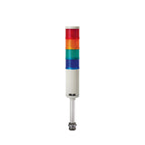 Four-color pole-mounted industrial signal light: Red-Amber-Green-Blue on a white background.