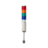 Five-color pole-mounted industrial signal light; Red-Amber-Green-Blue-White on a white background.