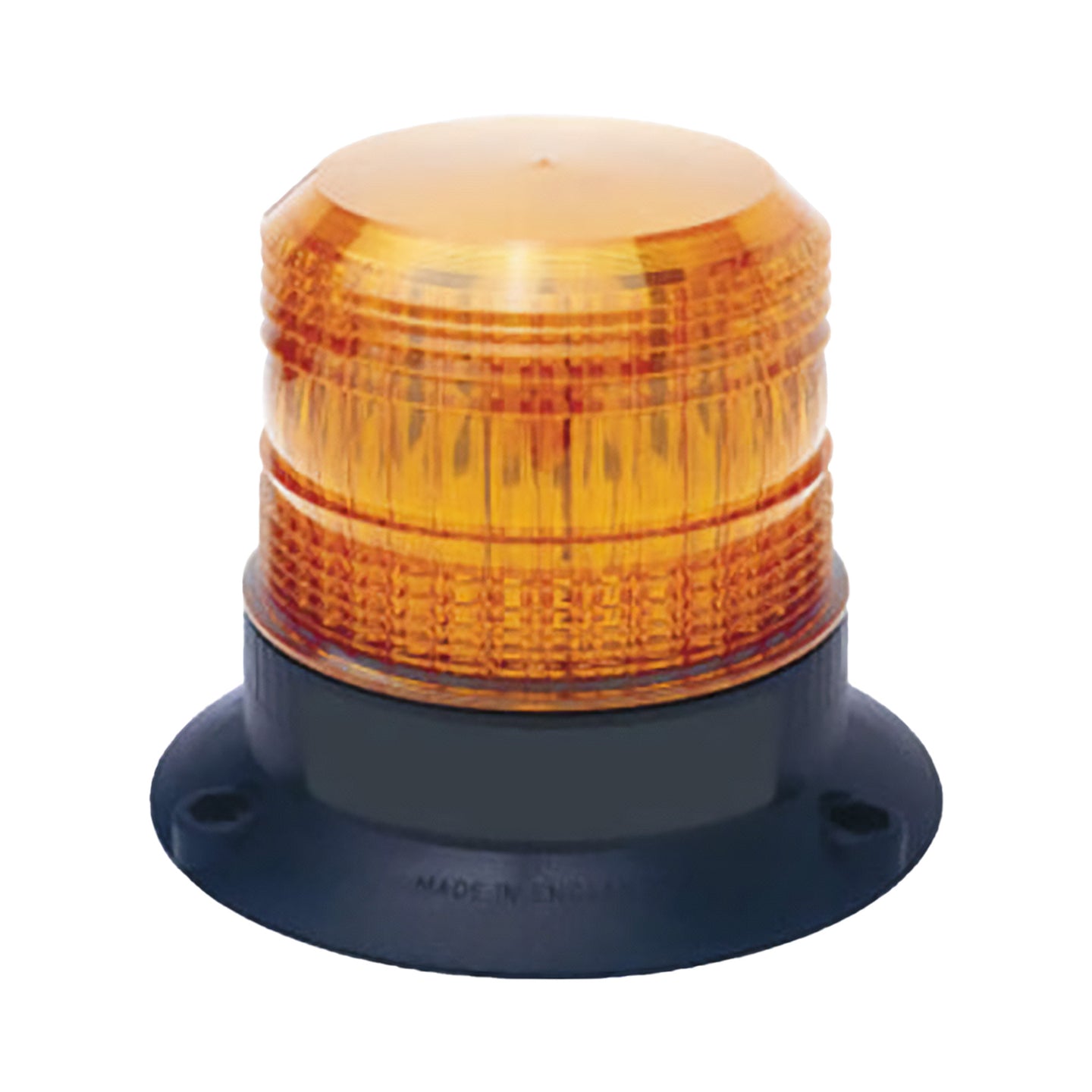 Amber xenon strobe with black base on a white background.
