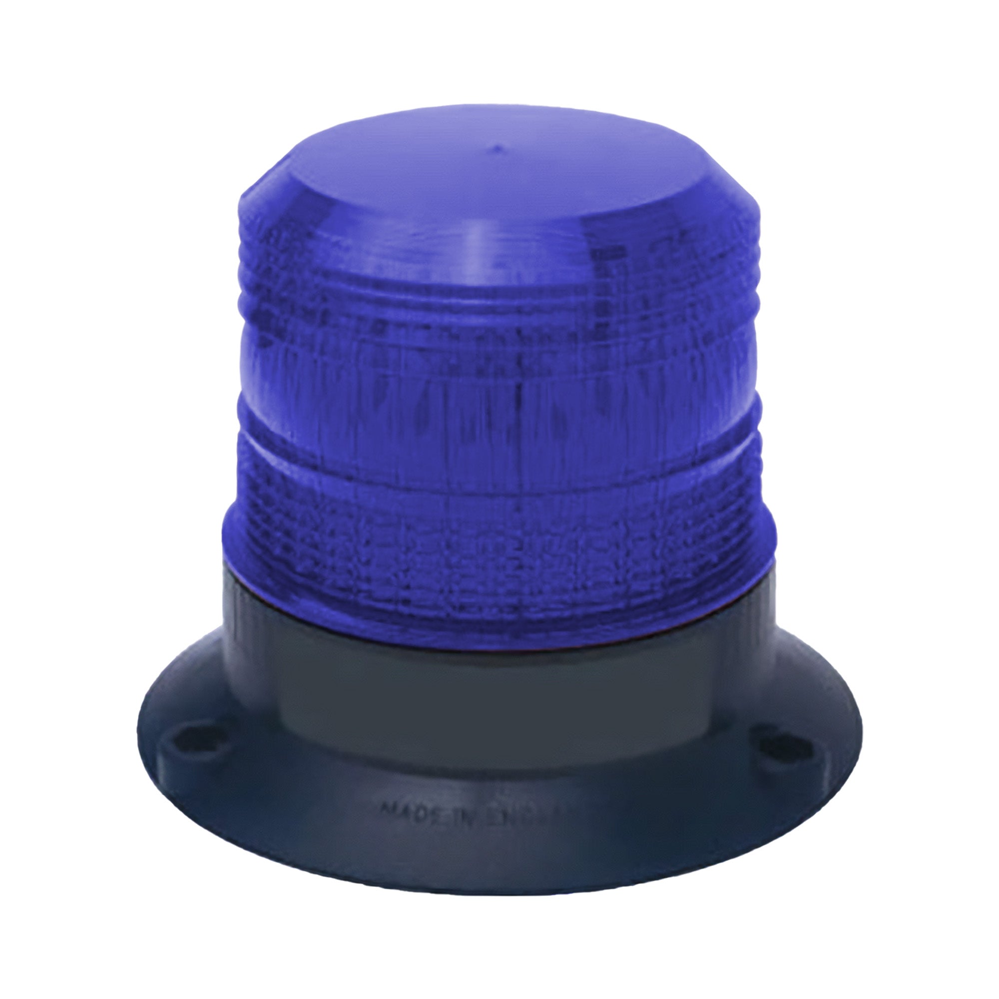 Blue xenon strobe with black base on a white background