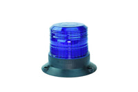 A large LED strobe light with a circular blue lens designed for industrial signaling with a black base.