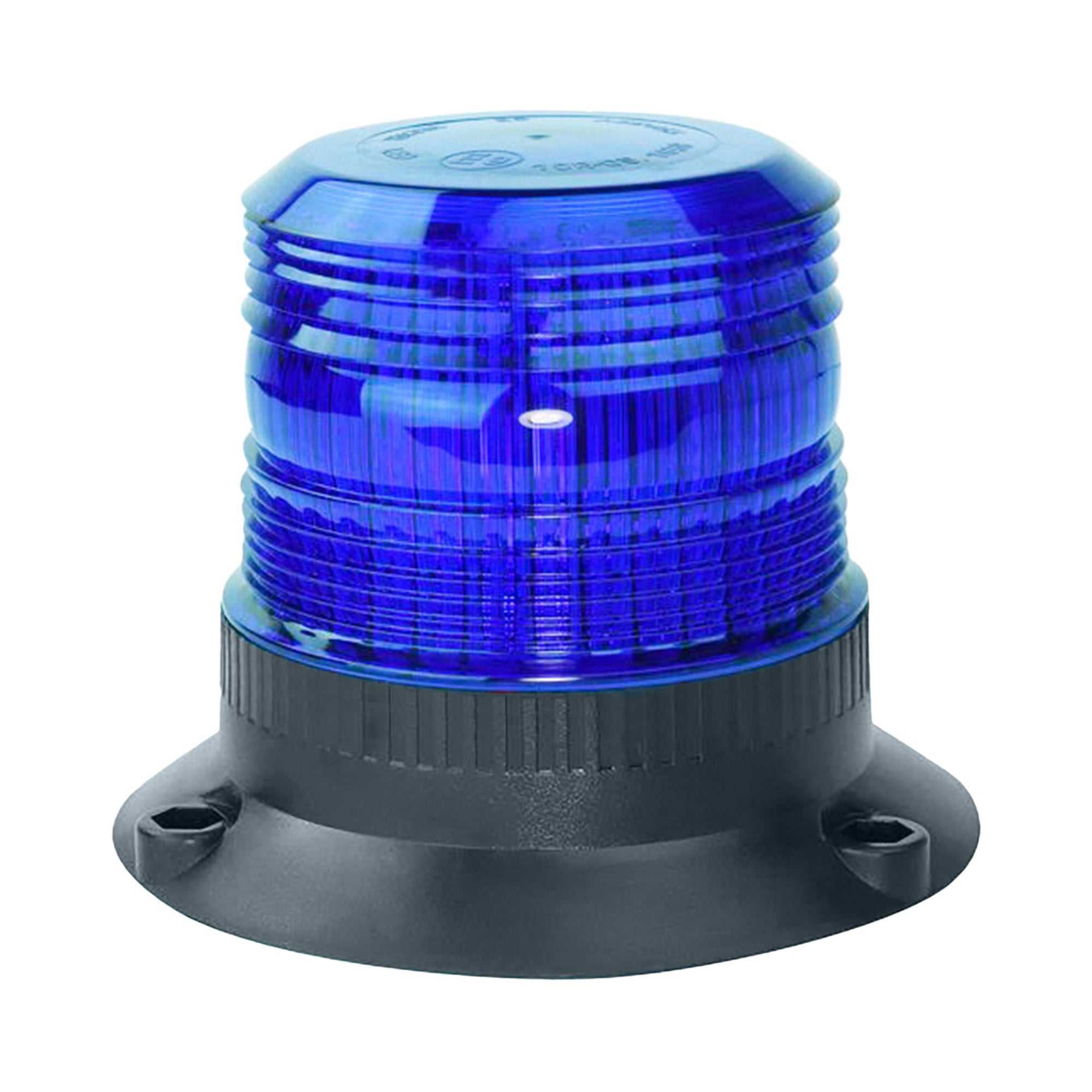 Large blue strobe with black base on a white background.