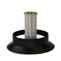 Exposed strobe LED with black base and on a white background.