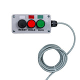 Control panel with three buttons labeled 'Reset', 'Hold', and 'Run' on a white background.