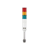Three-color pole-mounted industrial signal light: Red-Amber-Green on a white background.