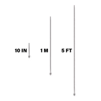 A group shot of a 10 inch, one meter and five foot pole on a white background.