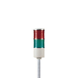 Two-color pole-mounted industrial signal light on a white background; Red-Green on a white background.