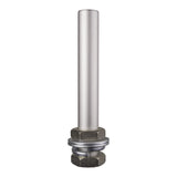 Short metal pole with nuts and washers at bottom on a white background.