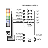 Multi-color pole-mounted industrial signal light wiring diagram on a white background.