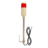 Red pole-mounted industrial signal light with right angle mounting bracket on a white background.