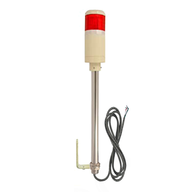 Red pole-mounted industrial signal light with right angle mounting bracket on a white background.