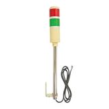 Two-color pole-mounted industrial signal light with right angle mounting bracket; Red-Green on a white background.