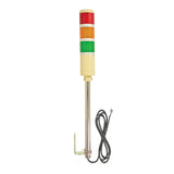Three-color pole-mounted industrial signal light: Red-Amber-Green on a white background.
