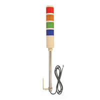 Four-color pole-mounted industrial signal light with right angle mounting bracket; Red-Amber-Green-Blue on a white background.
