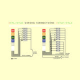 Color technical drawing of a cylindrical component depicting wiring terminals design.