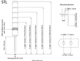 A black on white diagram depicting the dimensions of the Signaworks 1-5 STL light.