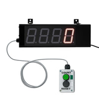 Digital display with red LED digits and control box with buttons labeled 'COUNT' and 'RESET' on a white background.