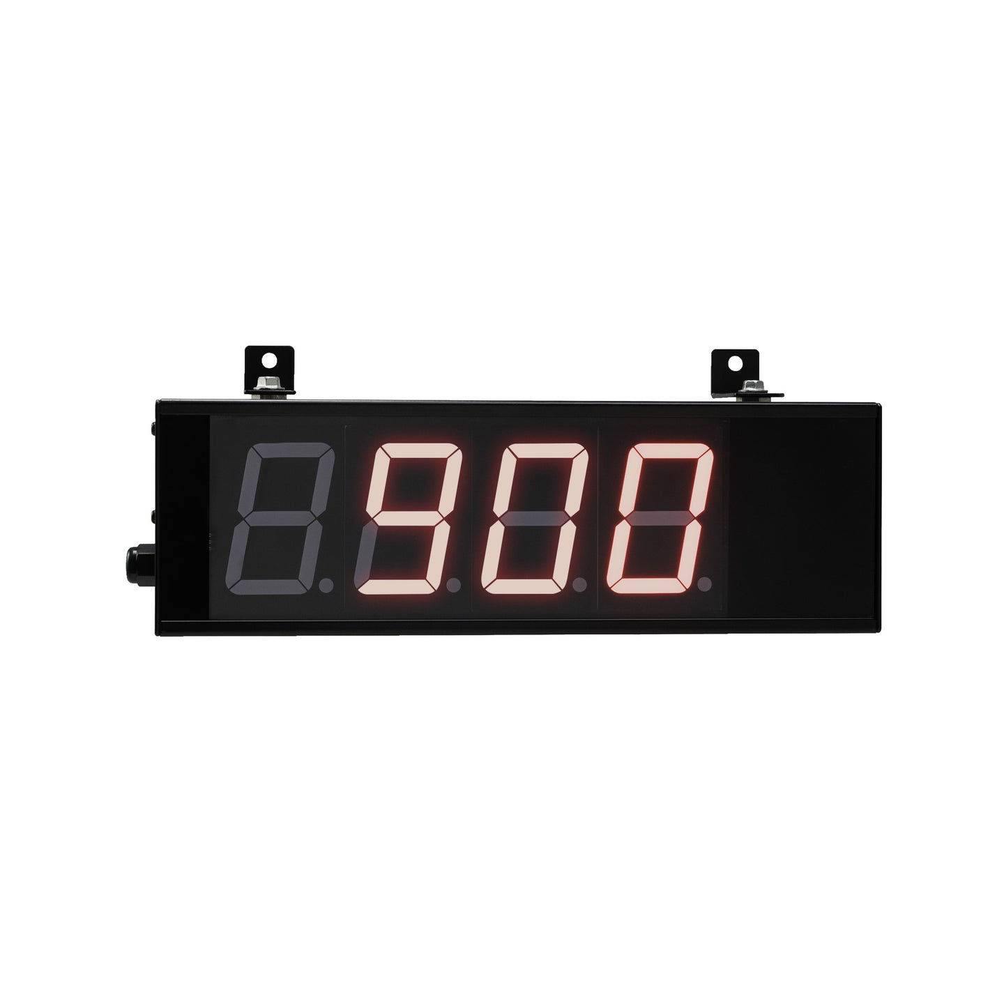 Digital display with red LED numbers on a white background