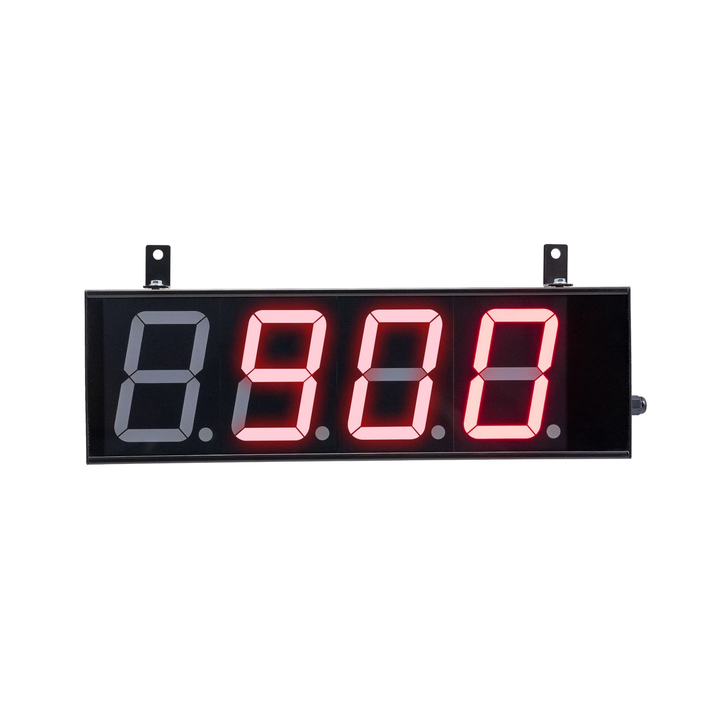 Digital display with red and gray numbers on a white background