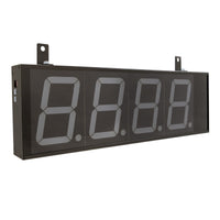 Front angled profile of a four inch black digital display that is powered off.