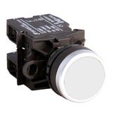 White button switch with black casing on a white background.