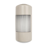 A tan wall mount LED tower light with a full clear lens and three color backlit LEDs on a white background.