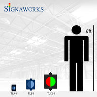 'Signaworks' branded graphic depicting traffic light height relative to a 6 foot human.