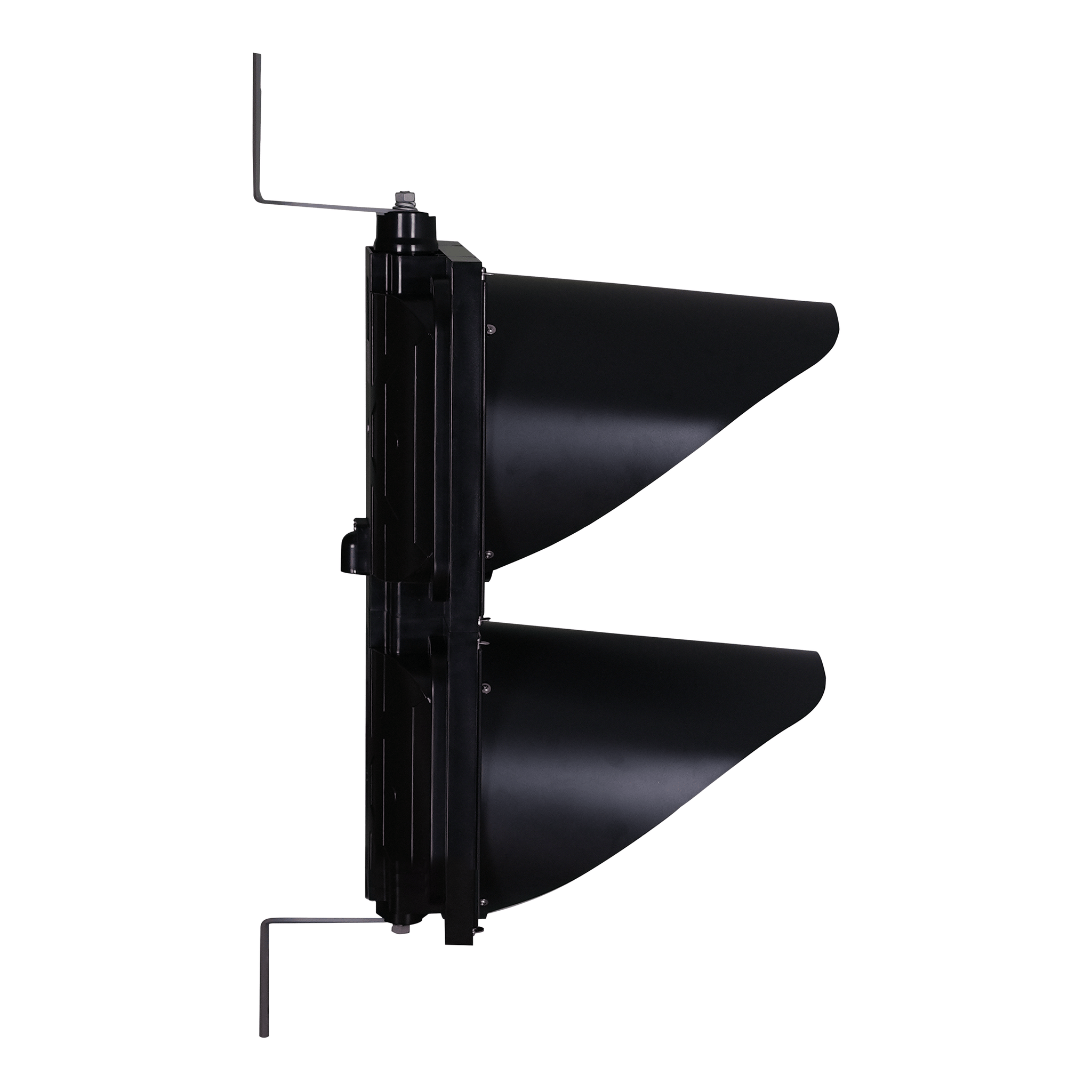 Black Dual 12 inch diameter LED traffic light on a white background.