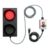 4 inch red traffic light with control panel and cables on a white background.