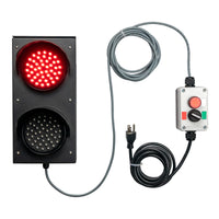 4 inch red traffic light with control panel and cables on a white background.