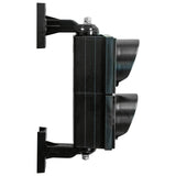 Dual 4 inch traffic light with black plastic brackets on a white background.